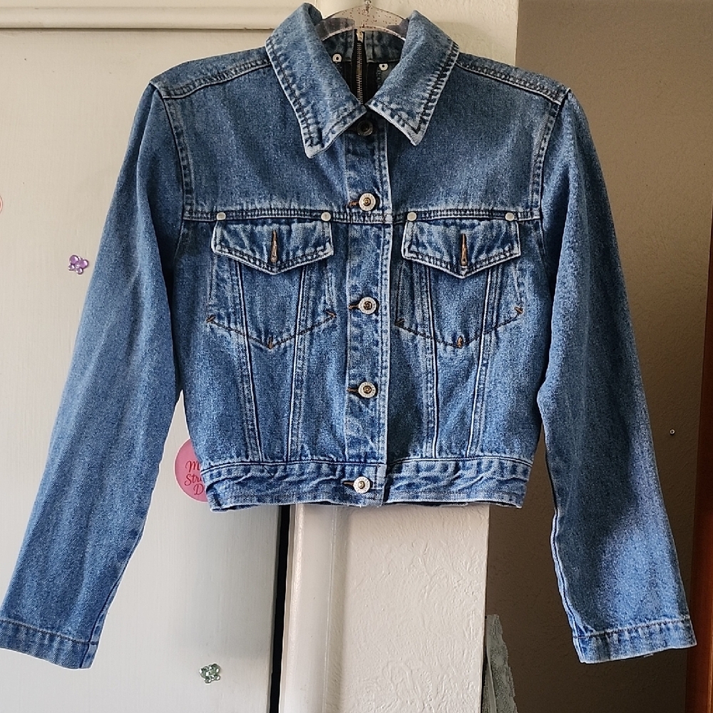 Vintage Baccini Medium Blue Cropped Denim Jacket